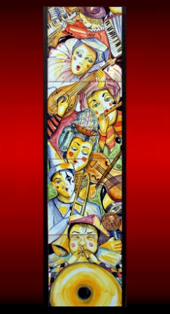 Harlequin and the music - panel in. 10 x 40