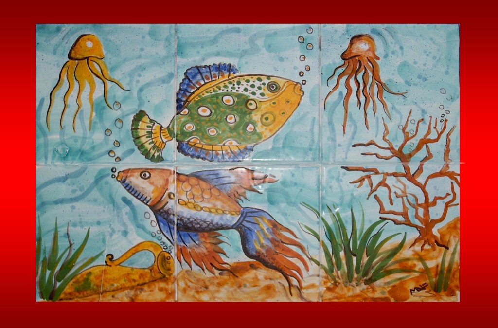 Fishes - maiolica - about in. 16 x 24